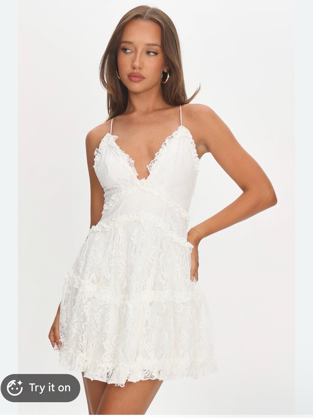 Selfie Leslie White Lace Tiered Mini Dress